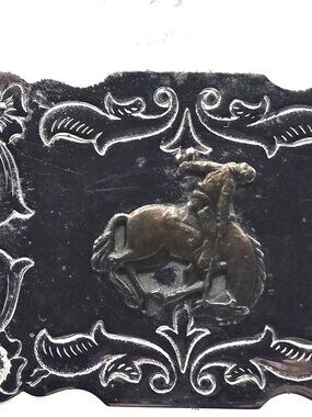 Rodeo Cowboy Bucking Horse  Silver-tone Metal Belt Buckle 2.5" X 4"Vintage